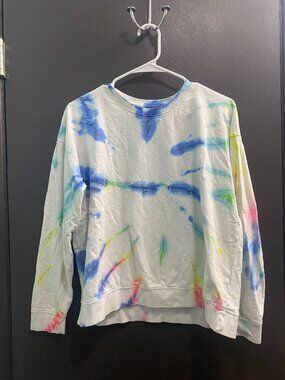 Bloom + Pop Tie Dye Crewneck Sweatshirt Small Blue Pink Green